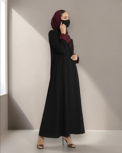 Elegant Double-Breasted Coat Style Mahram-Abaya with Lapel Collar