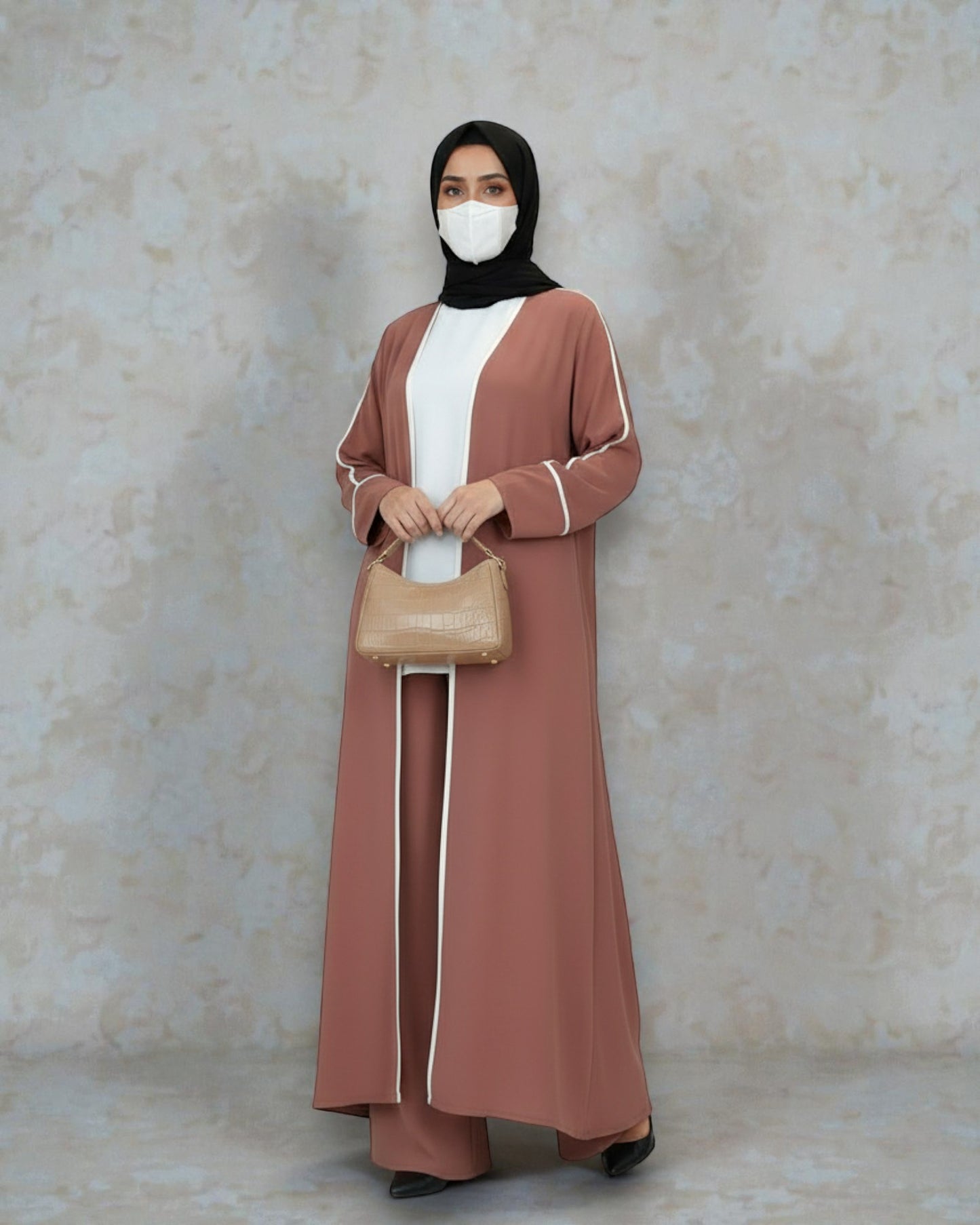 4-Piece Piping Co-Ord Set with Open Shrug & Hijab