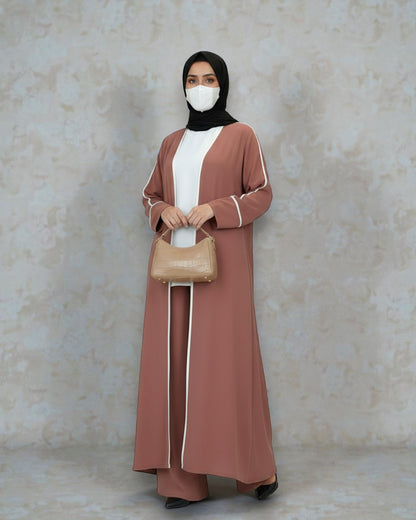 4-Piece Piping Co-Ord Set with Open Shrug & Hijab