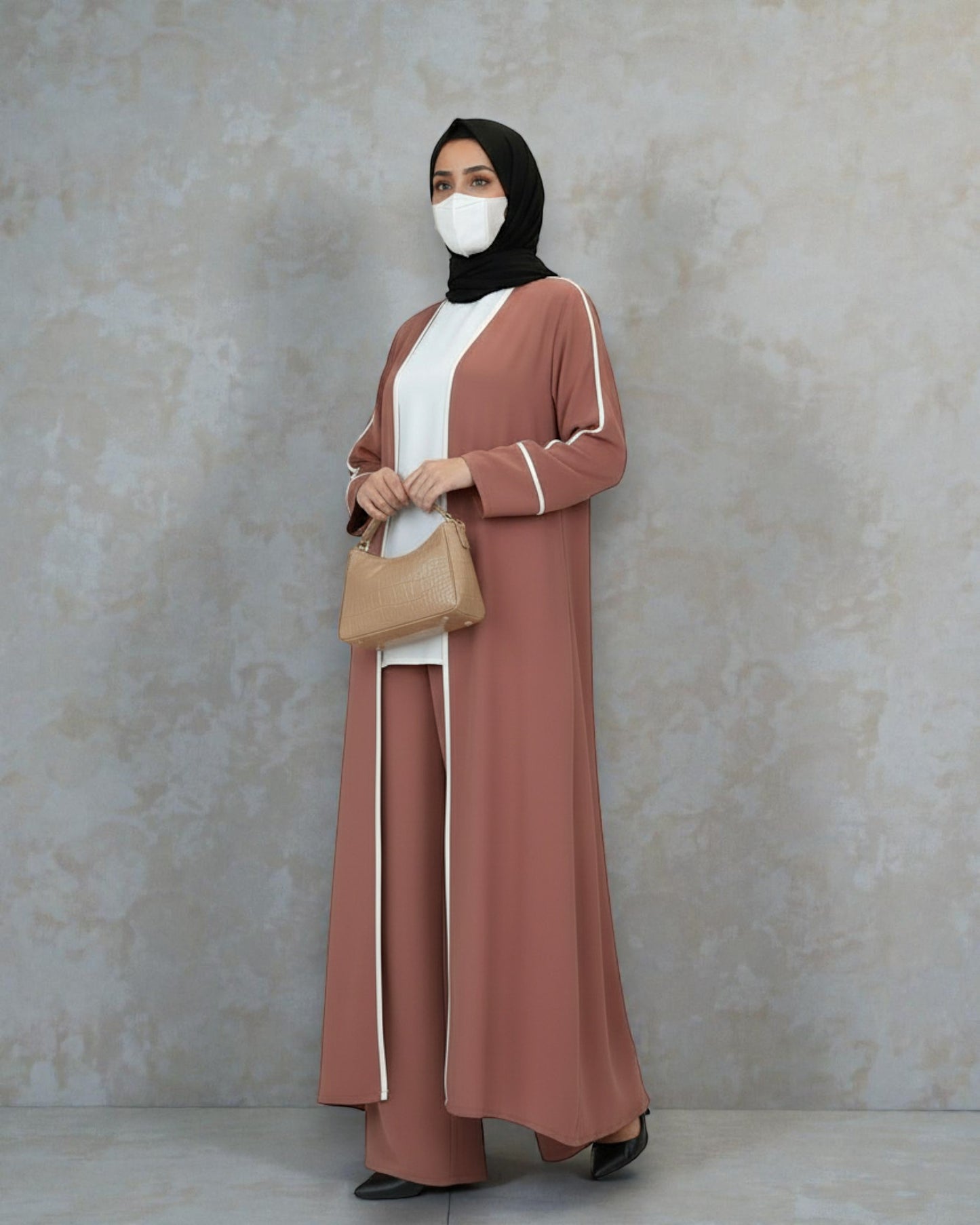 4-Piece Piping Co-Ord Set with Open Shrug & Hijab
