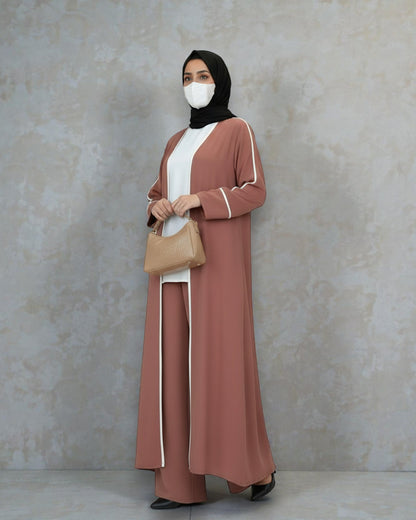 4-Piece Piping Co-Ord Set with Open Shrug & Hijab