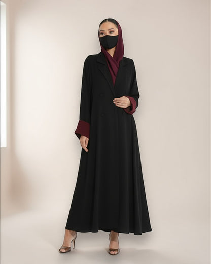 Elegant Double-Breasted Coat Style Mahram-Abaya with Lapel Collar