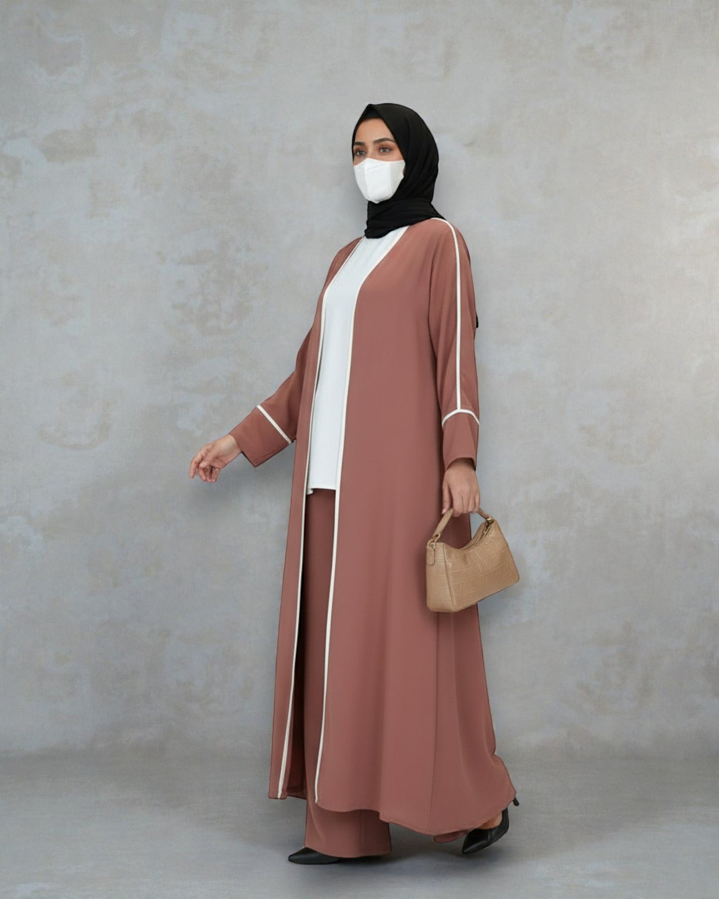4-Piece Piping Co-Ord Set with Open Shrug & Hijab