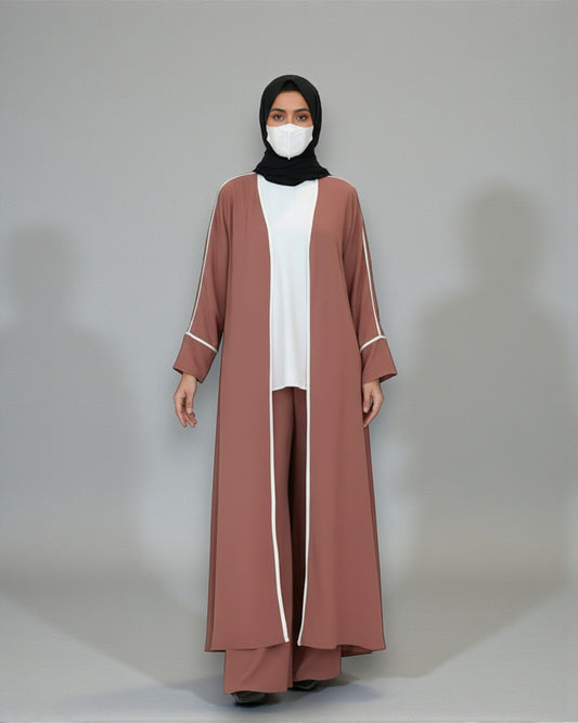 4-Piece Piping Co-Ord Set with Open Shrug & Hijab