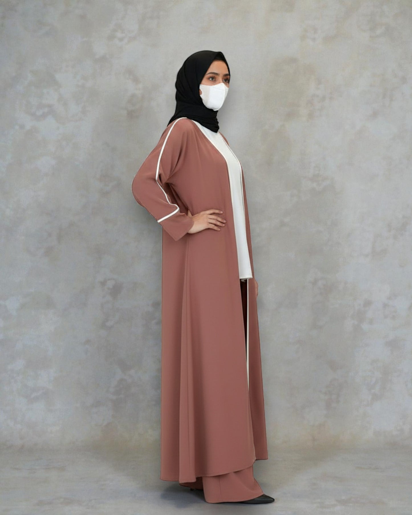 4-Piece Piping Co-Ord Set with Open Shrug & Hijab