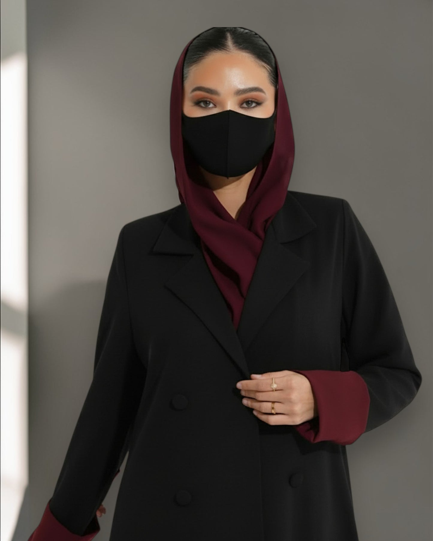 Elegant Double-Breasted Coat Style Mahram-Abaya with Lapel Collar