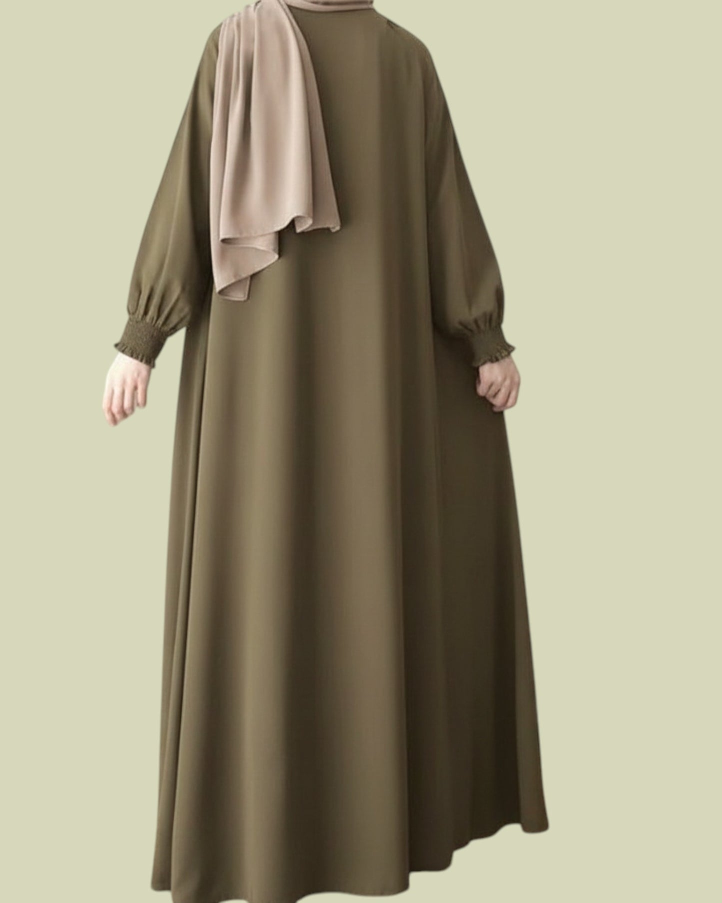 Front Open Abaya with Zipper Opening, Umbrella Flare and Matching Belt