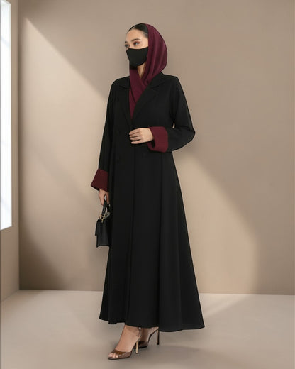 Elegant Double-Breasted Coat Style Mahram-Abaya with Lapel Collar