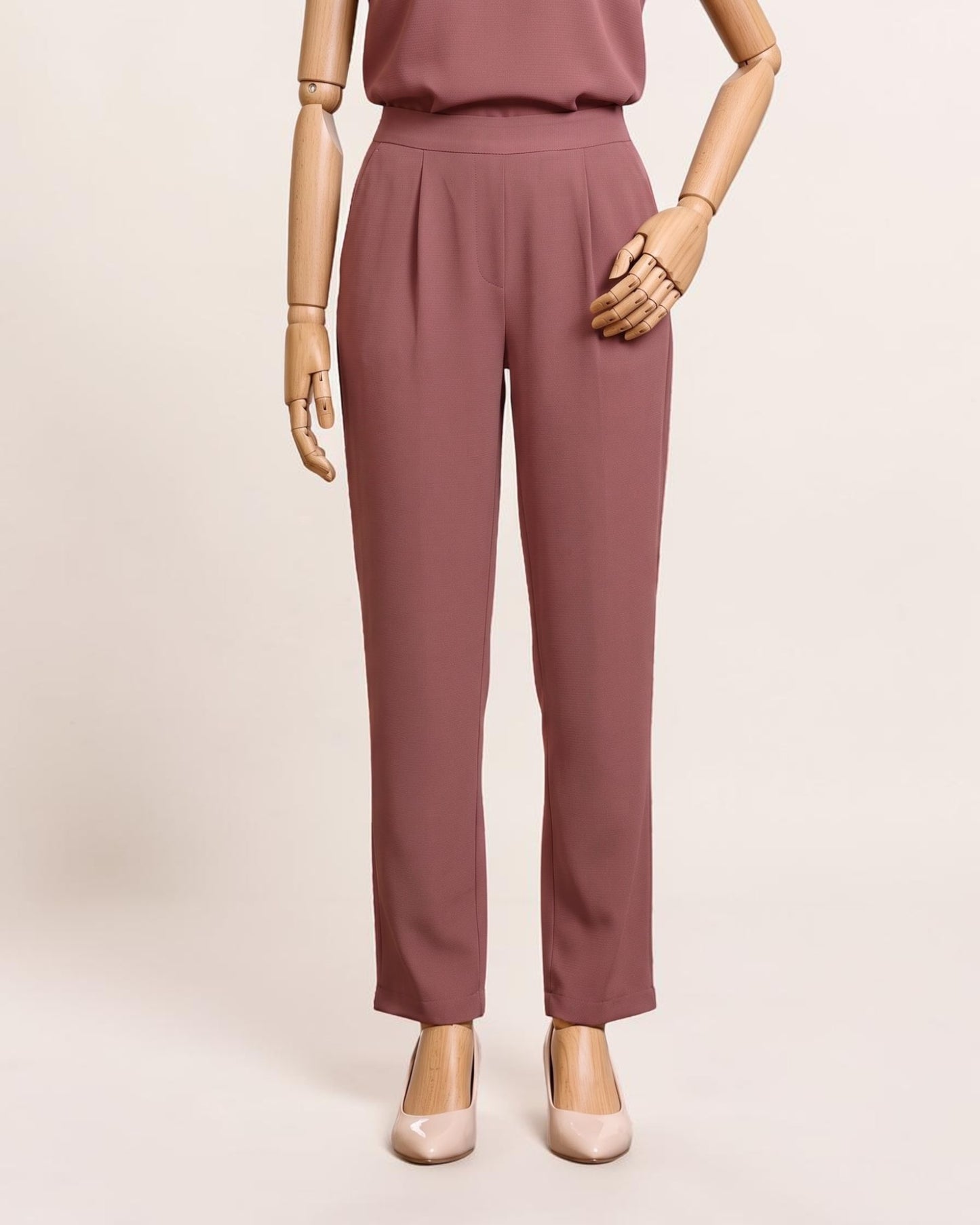 Formal Trousers with Elasticated Back Waist | Puce Pink