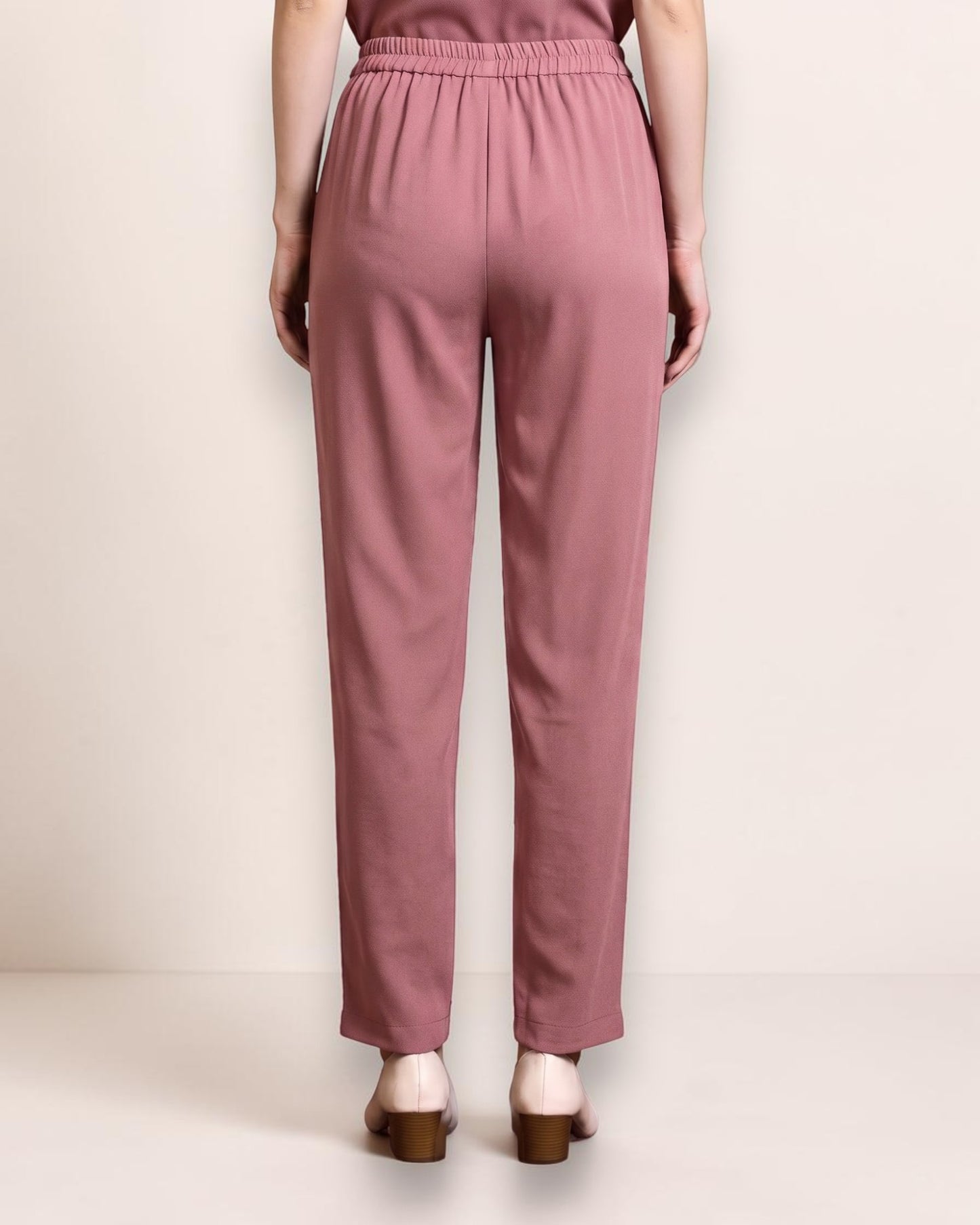 Formal Trousers with Elasticated Back Waist | Puce Pink