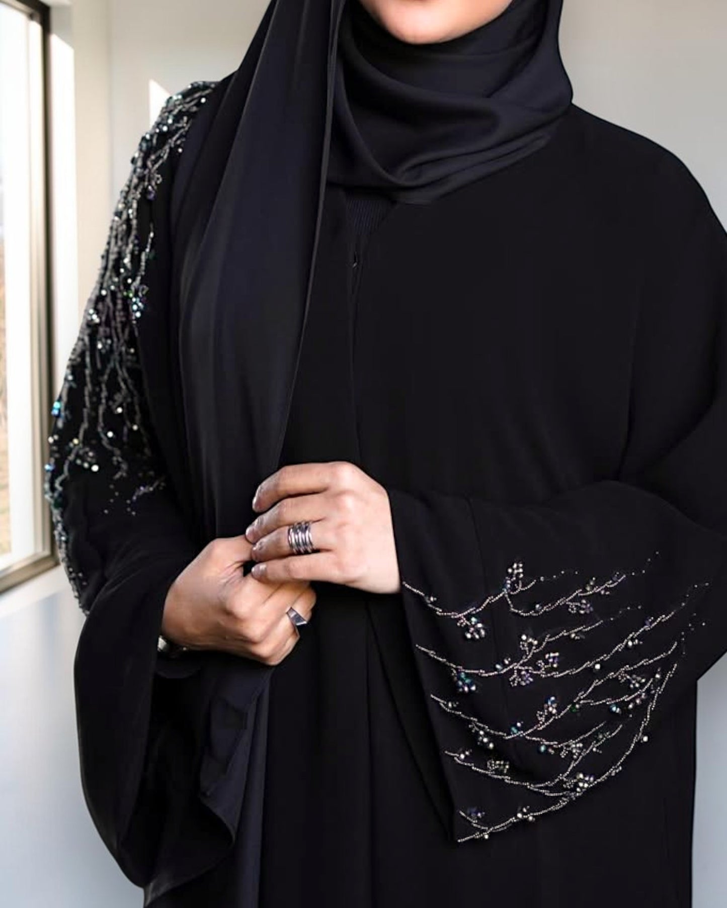 Mahram Black Party Wear Abaya with Handwork