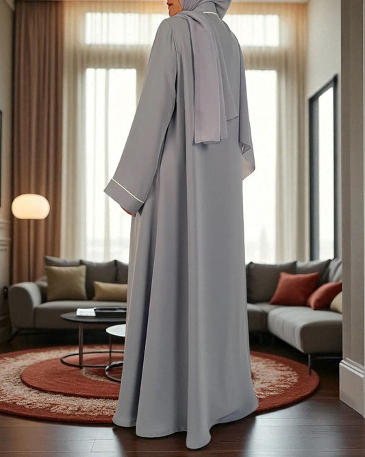 Shrug Abaya Ð Front Open Firdaus Fabric with Contrast Piping and Inner