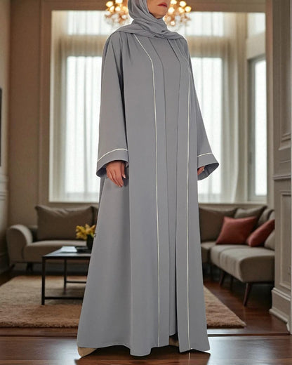 Shrug Abaya Ð Front Open Firdaus Fabric with Contrast Piping and Inner