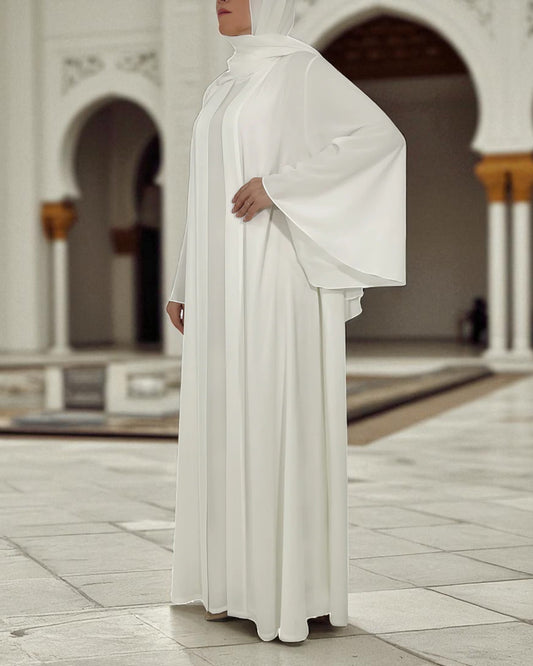 White Burqa for Hajj or Umrah Ð Front Open Prada Fabric Abaya with Inner & Hijab