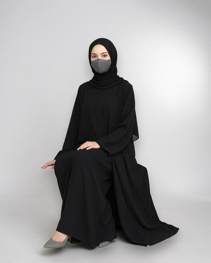 Three Pieces Abaya-like Co-ord Set with Long Tunic and Elasticated Bottom