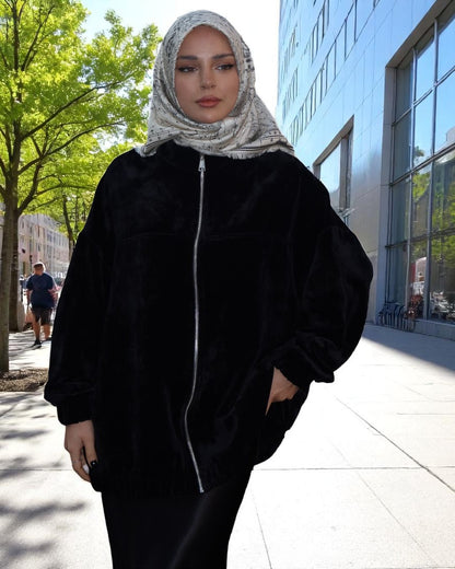Premium Three-Piece Abaya Set in Tiktok Fabric with Zipper Jacket & Hijab
