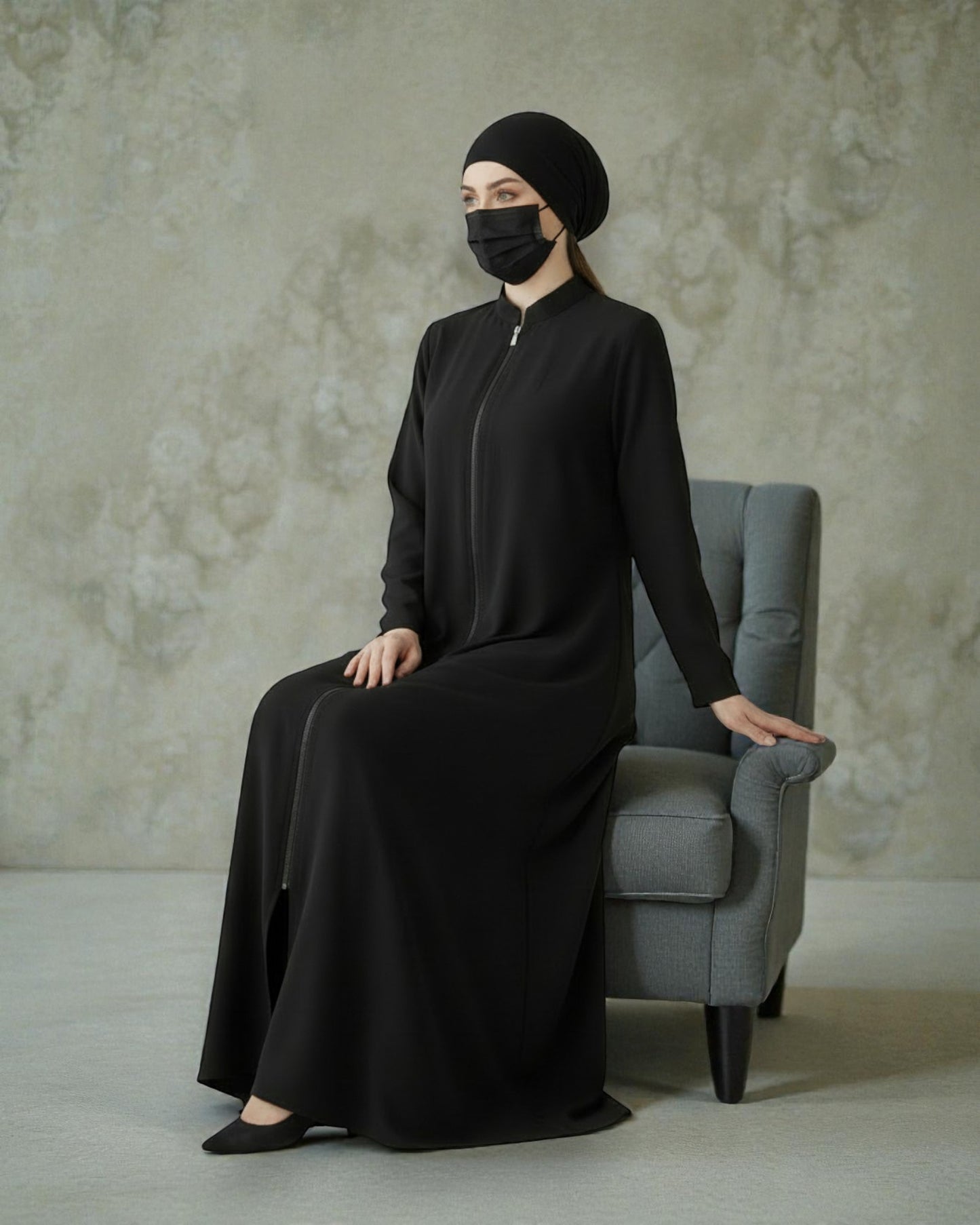 Elegant Front Open Abaya in Premium Firdaus Fabric with Full Zipper