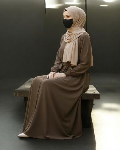 Front Open Abaya with Zipper Opening, Umbrella Flare and Matching Belt