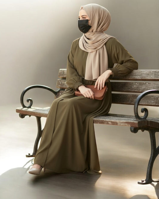 Front Open Abaya with Zipper Opening, Umbrella Flare and Matching Belt