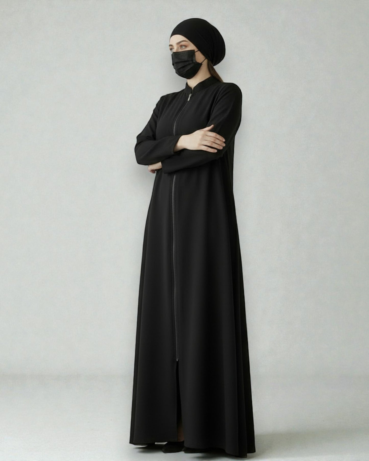 Elegant Front Open Abaya in Premium Firdaus Fabric with Full Zipper