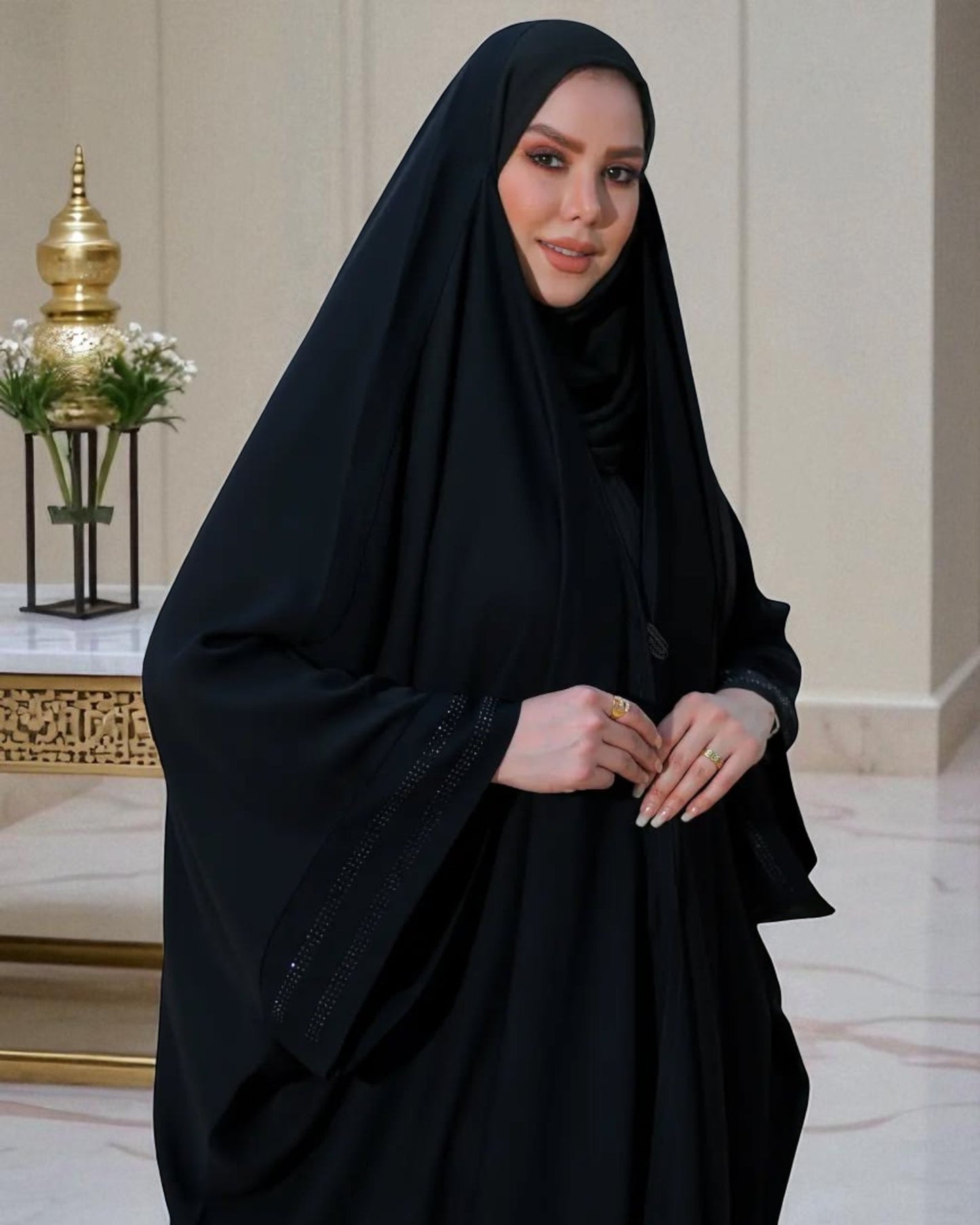 Black Irani Chadar Abaya with Stonework Wide Sleeves Ð Firdaus Fabric