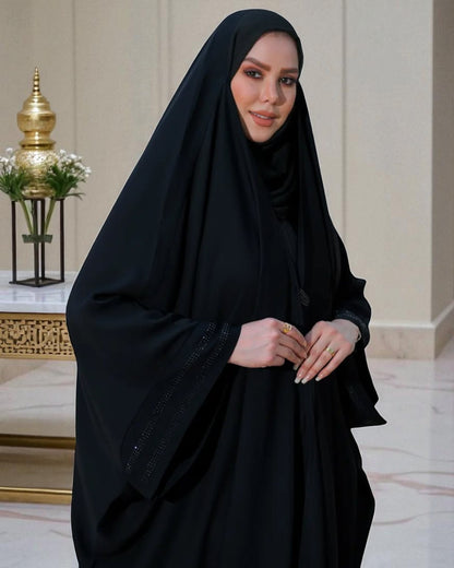 Black Irani Chadar Abaya with Stonework Wide Sleeves Ð Firdaus Fabric