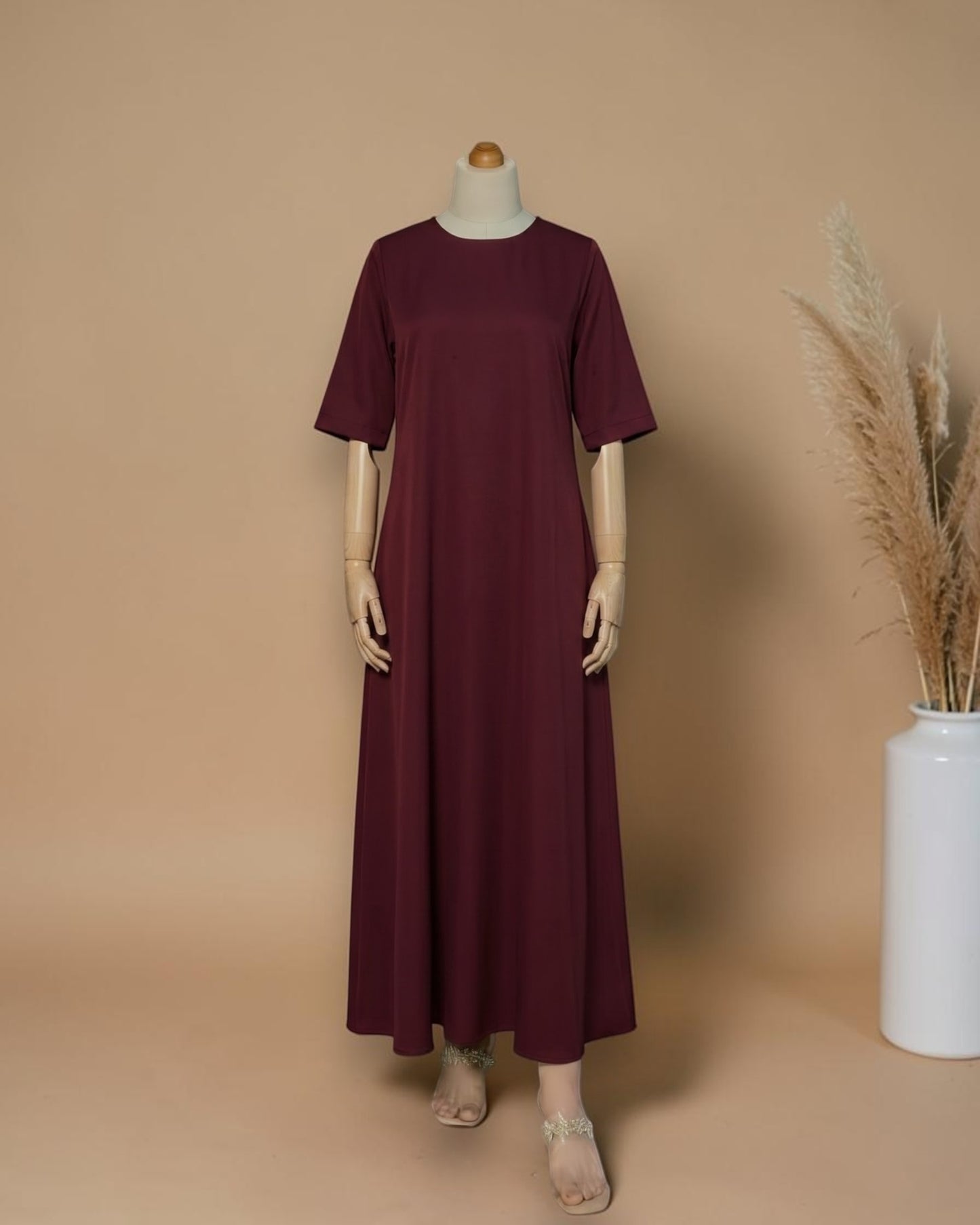 Half Sleeves Inner Abaya in Flow Crepe Fabric with Back Keyhole | Maroon