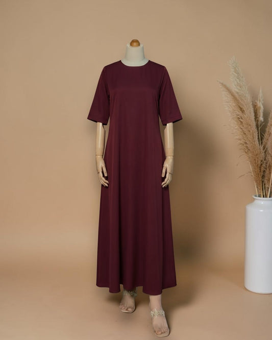 Half Sleeves Inner Abaya in Flow Crepe Fabric with Back Keyhole | Maroon