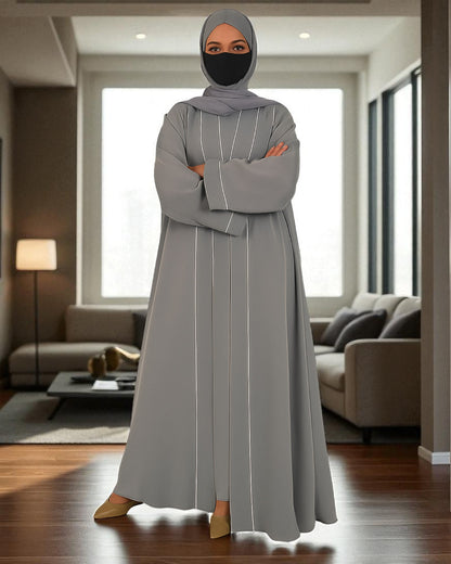 Shrug Abaya Ð Front Open Firdaus Fabric with Contrast Piping and Inner