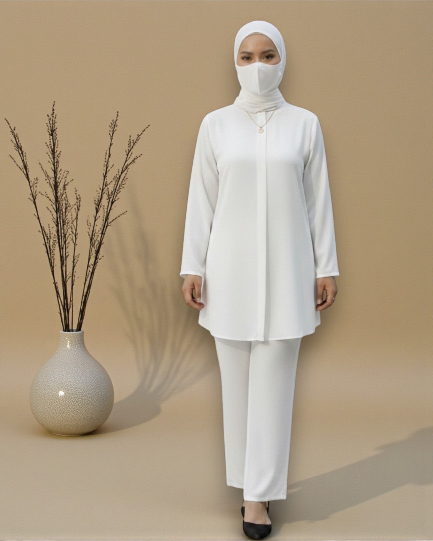 4-Piece Layered Co-Ord Set with Open Shrug & Hijab