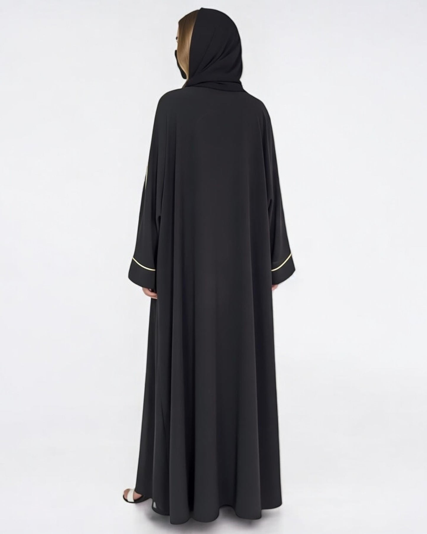 Stylish Burqa with Contrast Piping in Praada Fabric| Black Front Open Abaya