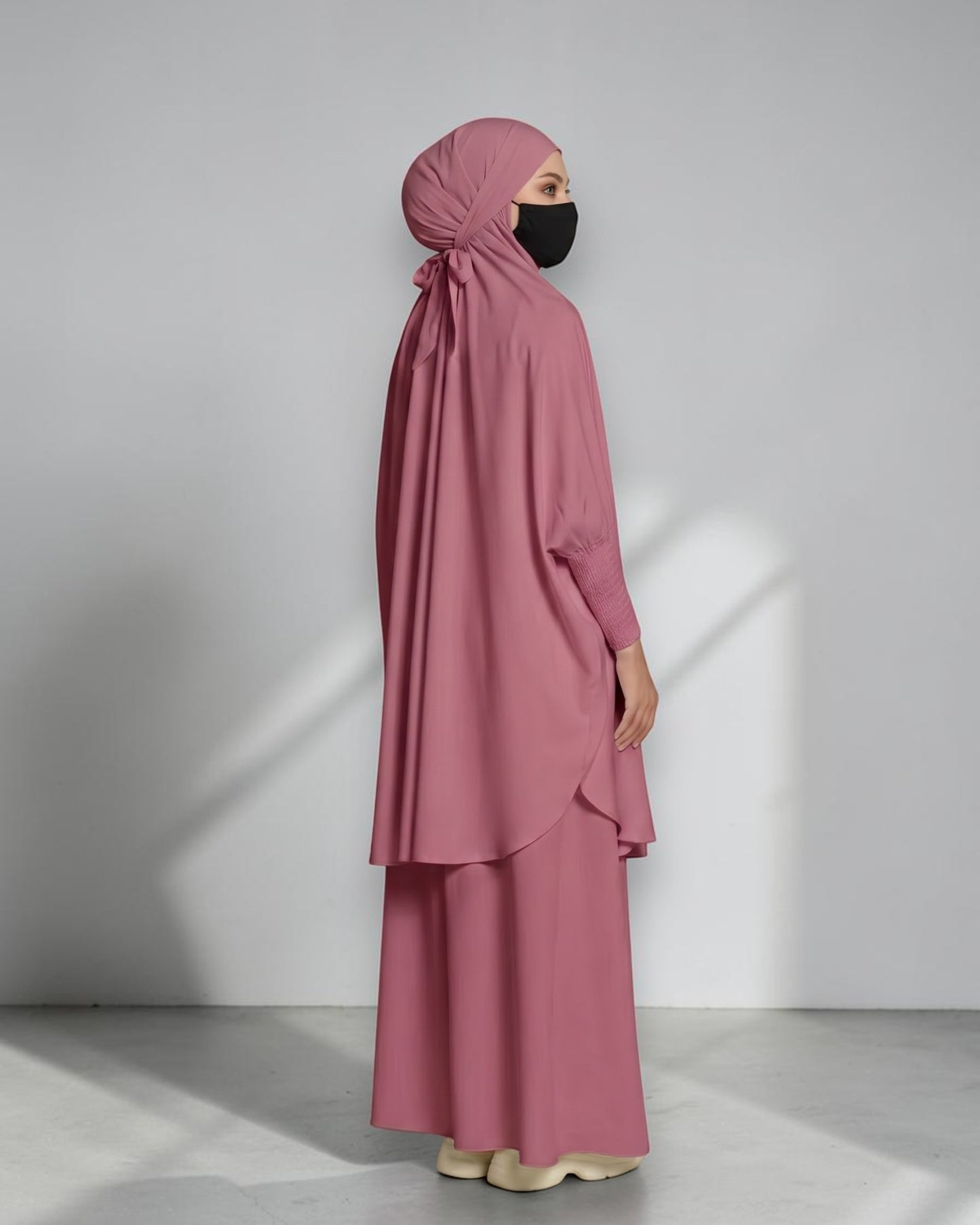 Elegant 2 Piece Jilbab Set in Flow Crepe Fabric with Flared Skirt and Full Size Khimar