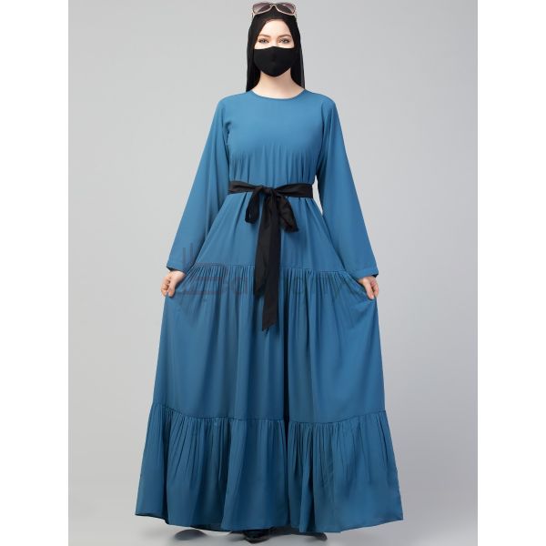 Multi-Tiered Abaya Dress With Belt.