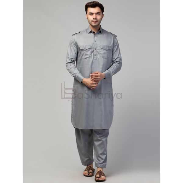 Navy Blue Cotton Pathani Suit 231083