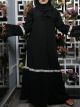 Black Front Open abaya with White Lace In Poly Moss Fabric
