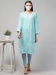 Chikan Embroidered Long Rayon Kurti: Timeless Elegance with Full Sleeves