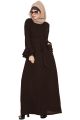 Abaya Dress with Double Layers of Bell Sleeves and Matching Belt-Brown