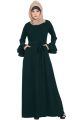 Abaya Dress with Double Layers of Bell Sleeves and Matching Belt-Green