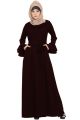Abaya Dress with Double Layers of Bell Sleeves and Matching Belt-Wine