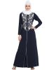 Front Open Abaya Dress With White Embroidery