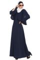 Designer Abaya with Cape and Bell Sleeves-Navy Blue