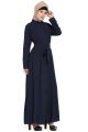 Front Open Abaya Dress With Box Pleats-Navy Blue