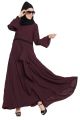 Umbrella Cut Dress Abaya with Falling Panel and Bell Sleeves-Wine