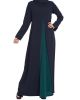 Whimsical Dress Abaya in Dual Color with Zipper-Navy Blue-Green