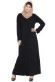 Rukna-Front Open Abaya with Ruffles on Panels and Sleeves-Black