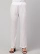 White solid, mid-rise trouser.