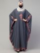 Latest Farasha Embroidered Kaftan with Contrast Panel in grey-pink colour 