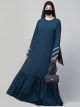 Abaya Dress With Frills and Triple Piping On Sleeves.