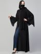 Black Open Abaya With Sequin Lacework.
