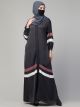 Latest Front Open Abaya with Contrast Stripes in Nida Satin 